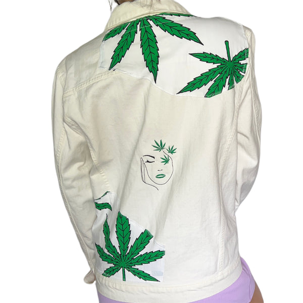 Reworked Weed Gurl White Jean Jacket