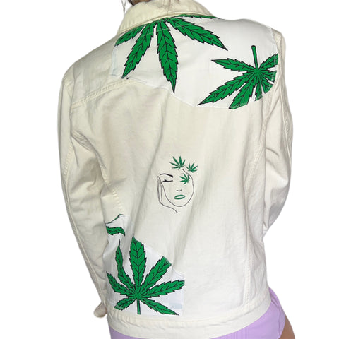 Reworked Weed Gurl White Jean Jacket
